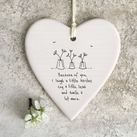 'Because of you' Porcelain Wobbly Heart