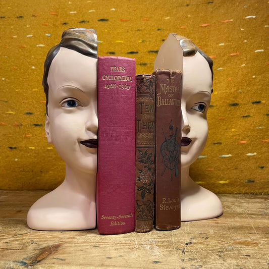 Antiqued Split Deco Head Bookends
